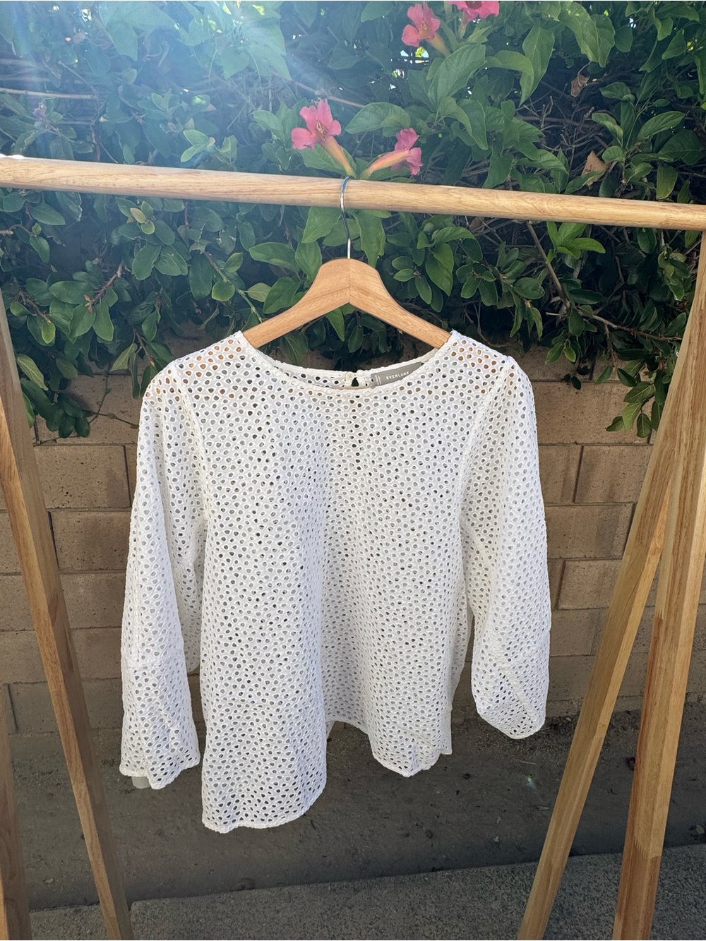 Everlane White Eyelet Long Sleeve Blouse